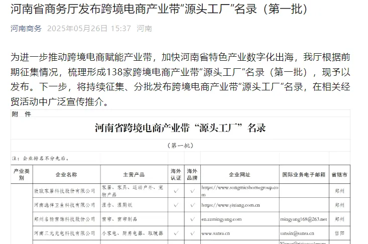 “河南天曼服饰有限公司”成功入选跨境电商产业带“源头工厂”名录